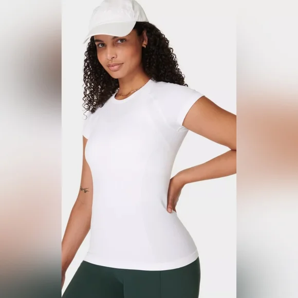 NWOT Sweaty Betty Seamless Workout White Short Sleeve Top Size XS - Picture 1 of 6